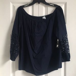 Crown & Ivy navy off the shoulder top